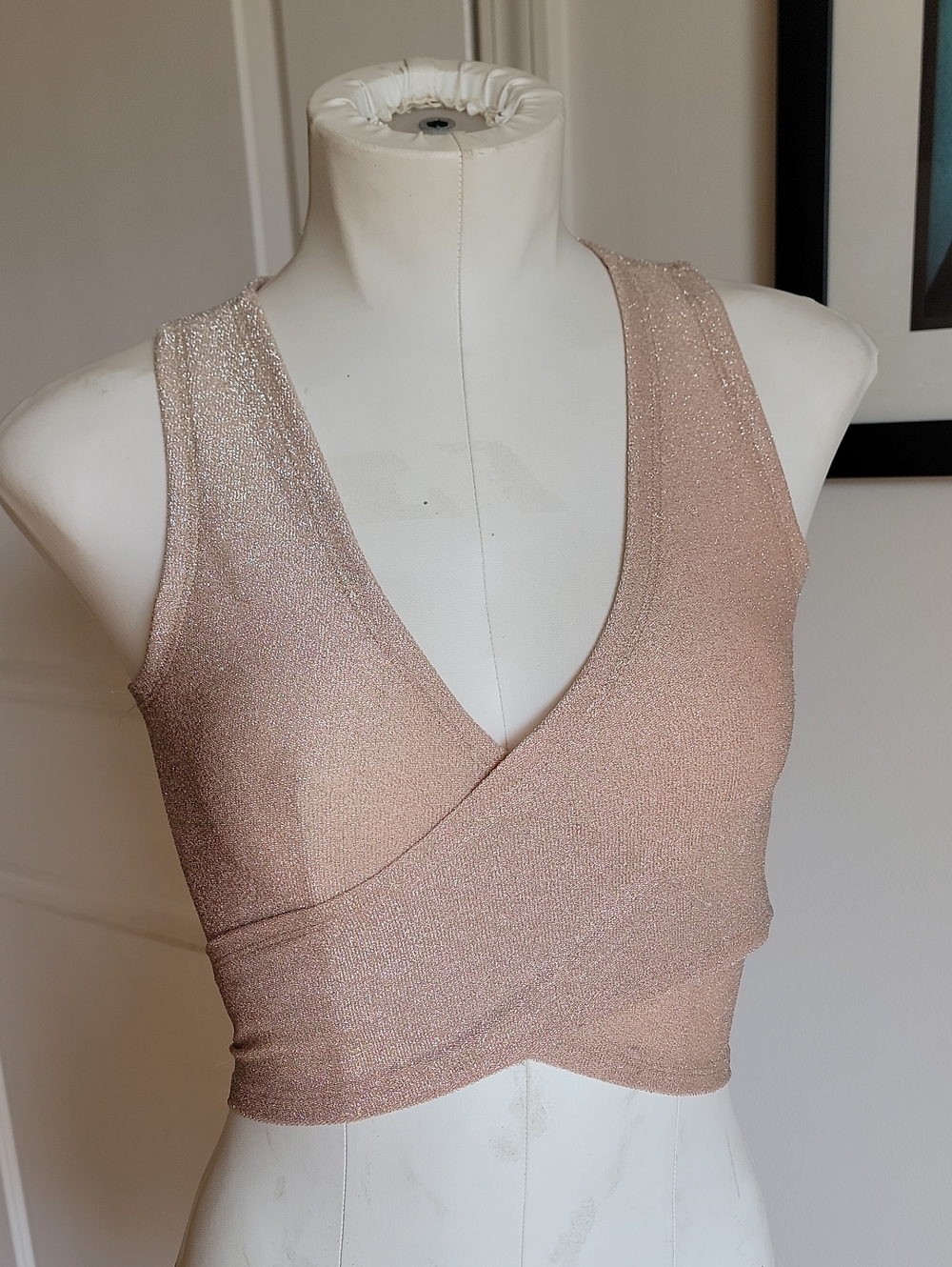 Champagne Sparkly Shimmer Ballet Wrap Crop Top S/M